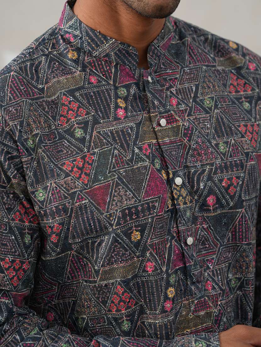 men printed mandarin neck long kurta - 22453644 -  Standard Image - 1