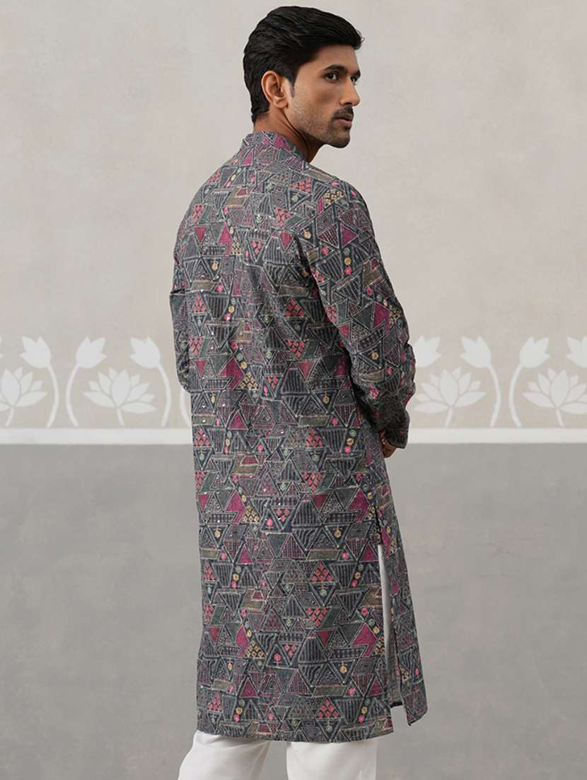 men printed mandarin neck long kurta - 22453644 -  Standard Image - 4