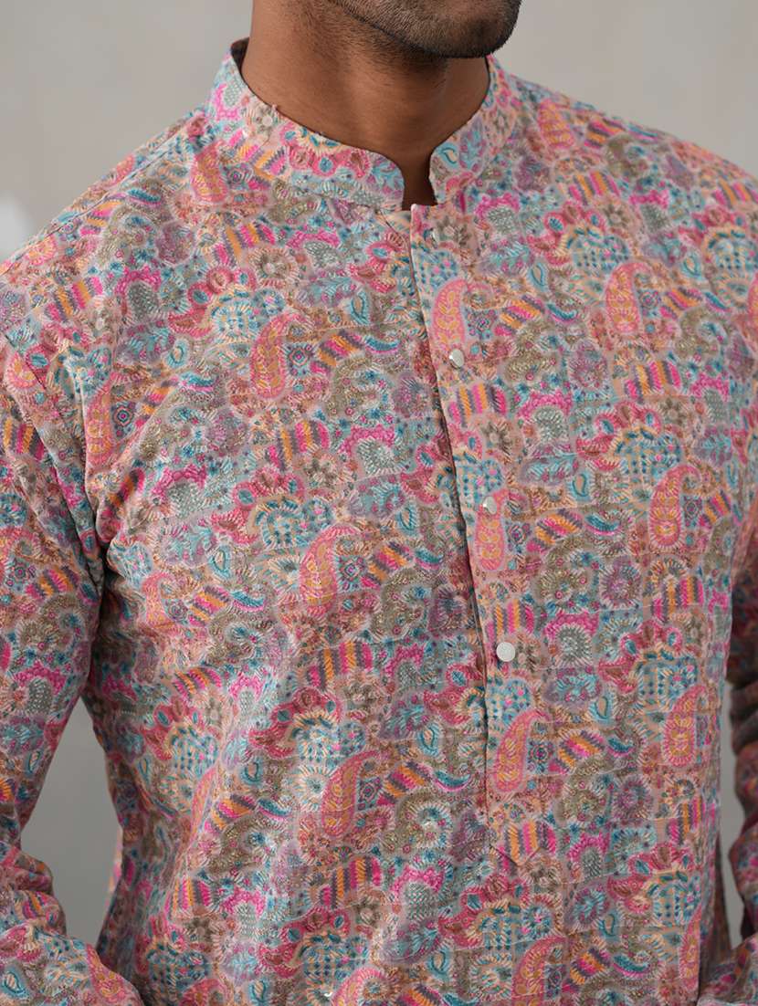 men printed mandarin neck long kurta - 22453645 -  Standard Image - 1