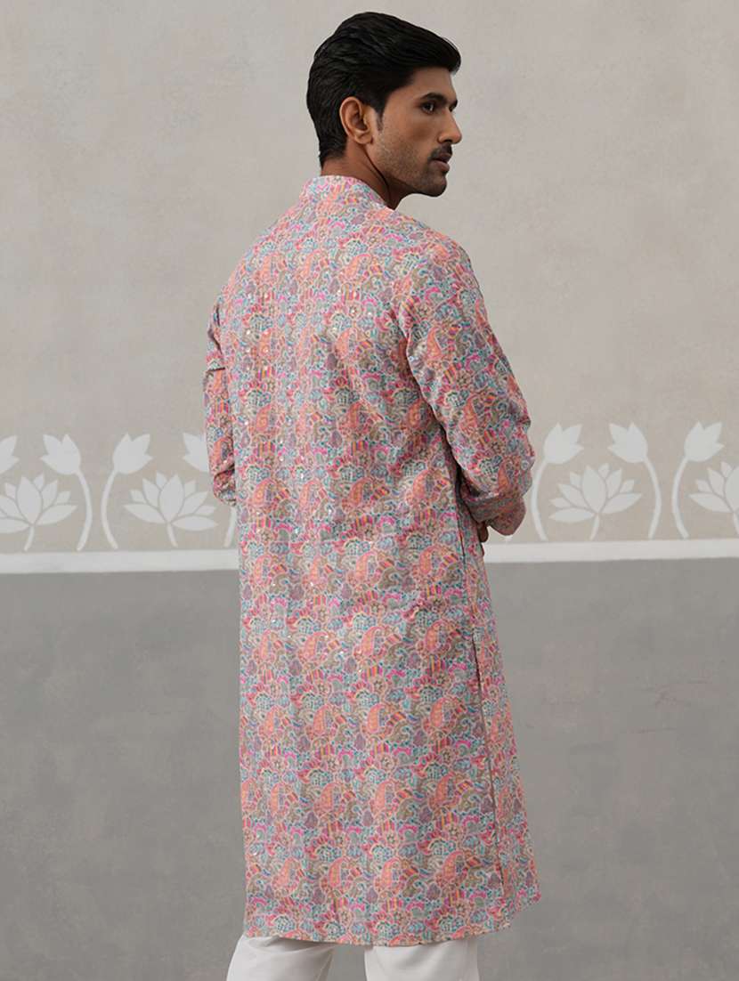 men printed mandarin neck long kurta - 22453645 -  Standard Image - 4