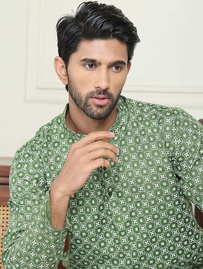 Men Printed Mandarin Neck Long Kurta - 22453651 -  Standard Image - 1