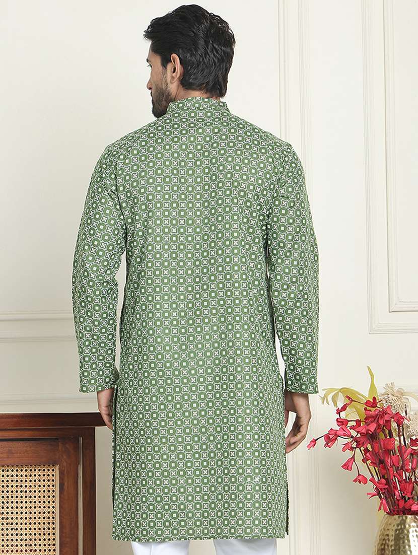 Men Printed Mandarin Neck Long Kurta - 22453651 -  Standard Image - 4