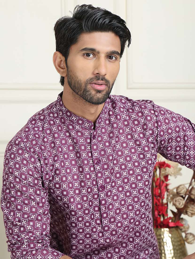 Men Printed Mandarin Neck Long Kurta - 22453652 -  Standard Image - 1