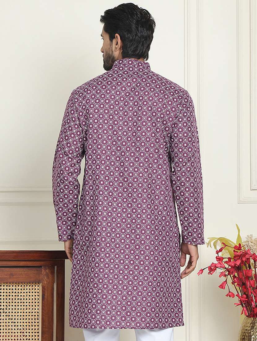 Men Printed Mandarin Neck Long Kurta - 22453652 -  Standard Image - 4