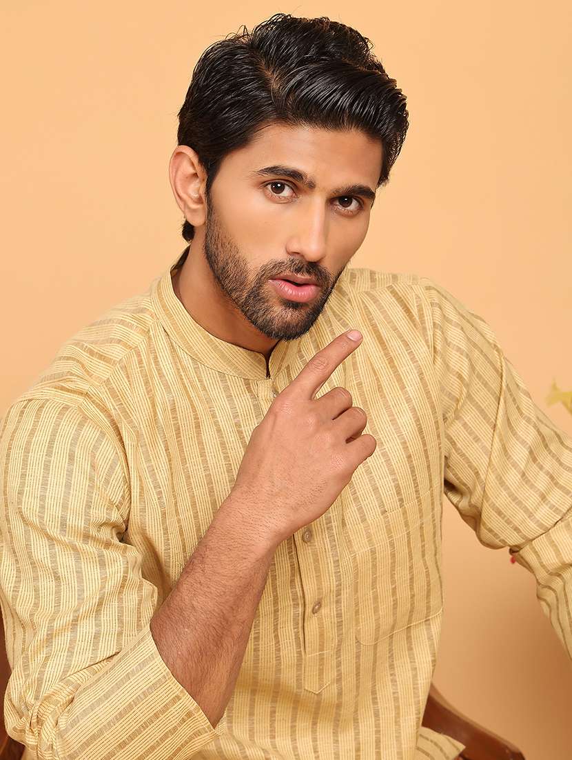 men striped mandarin neck long kurta - 22453653 -  Standard Image - 1
