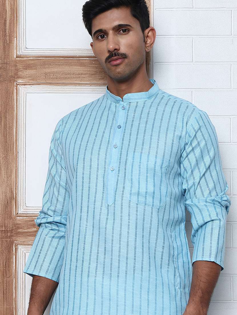 Men Striped Mandarin Neck Long Kurta - 22453654 -  Standard Image - 1