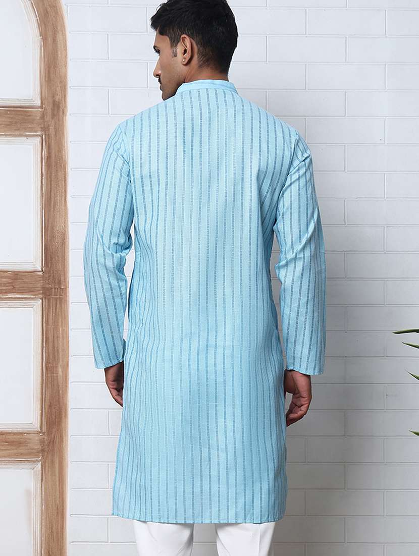 Men Striped Mandarin Neck Long Kurta - 22453654 -  Standard Image - 4