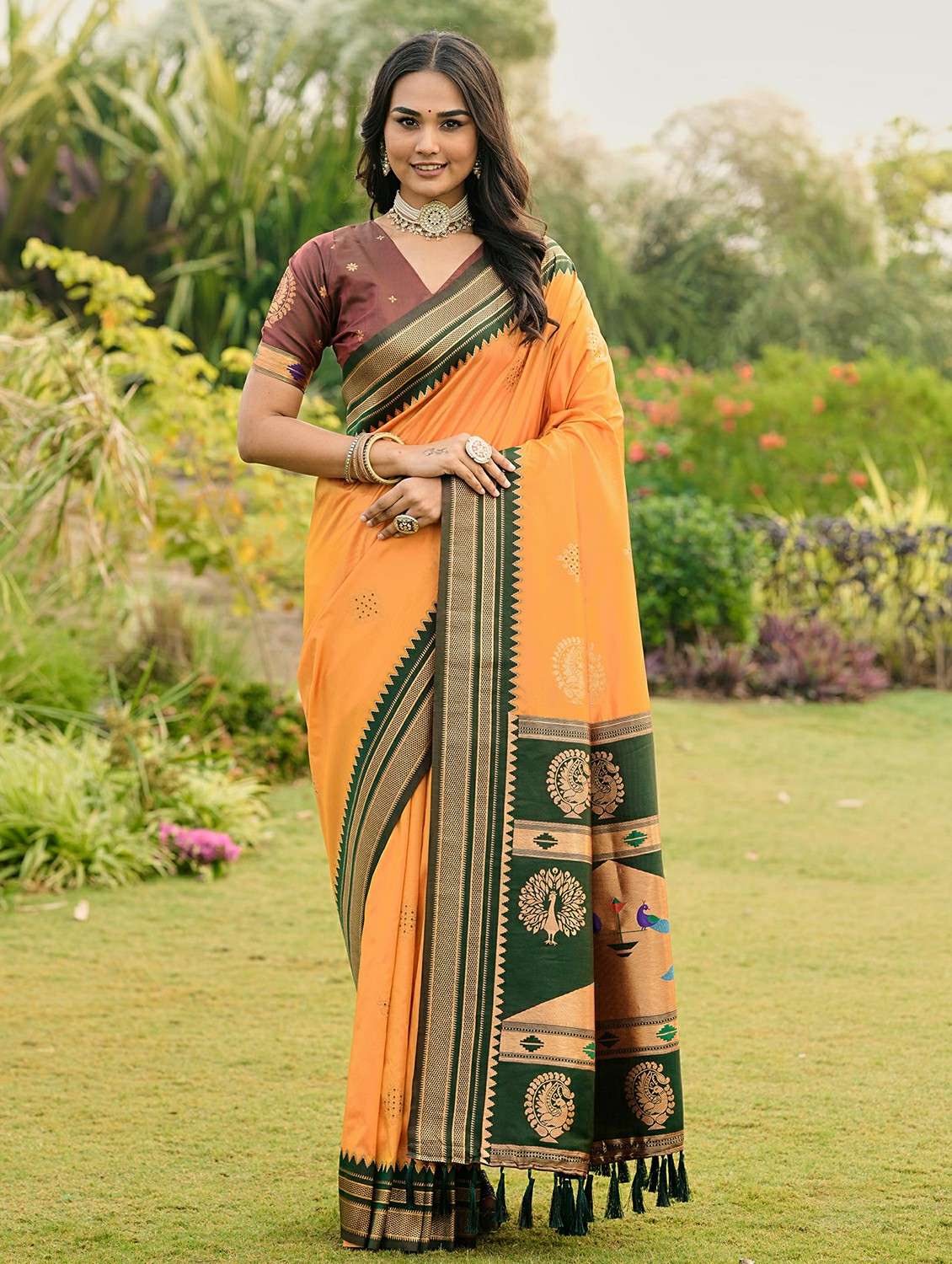 women self design paithani saree with blouse