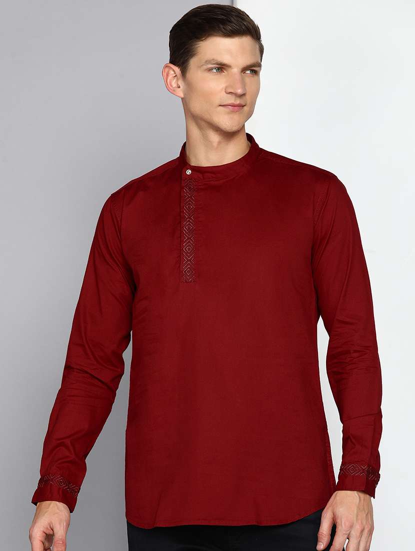 men solid mandarin neck angrakha short kurta - 22453773 -  Standard Image - 1