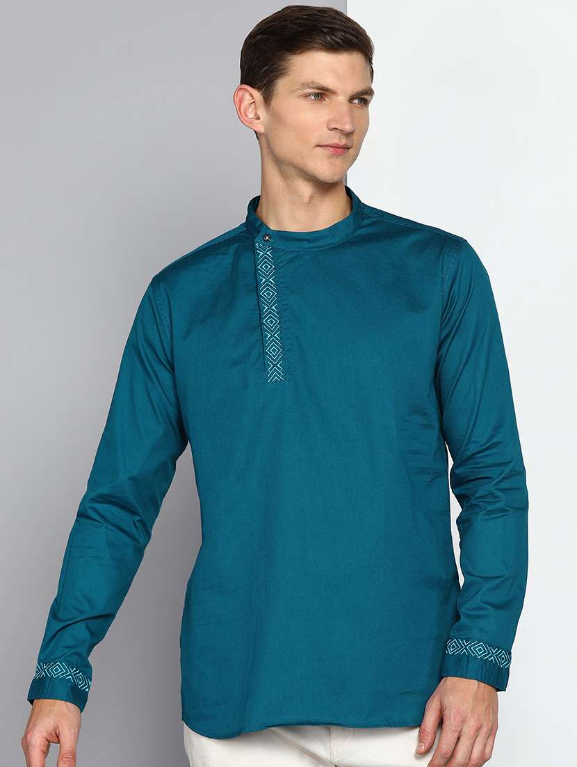 men solid mandarin neck angrakha short kurta - 22453774 -  Standard Image - 1