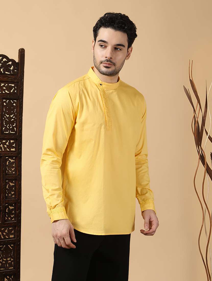 men solid mandarin neck angrakha short kurta - 22453775 -  Standard Image - 1