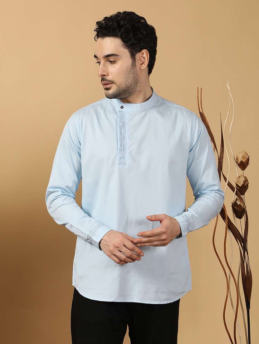men solid mandarin neck angrakha short kurta - 22453776 -  Standard Image - 1