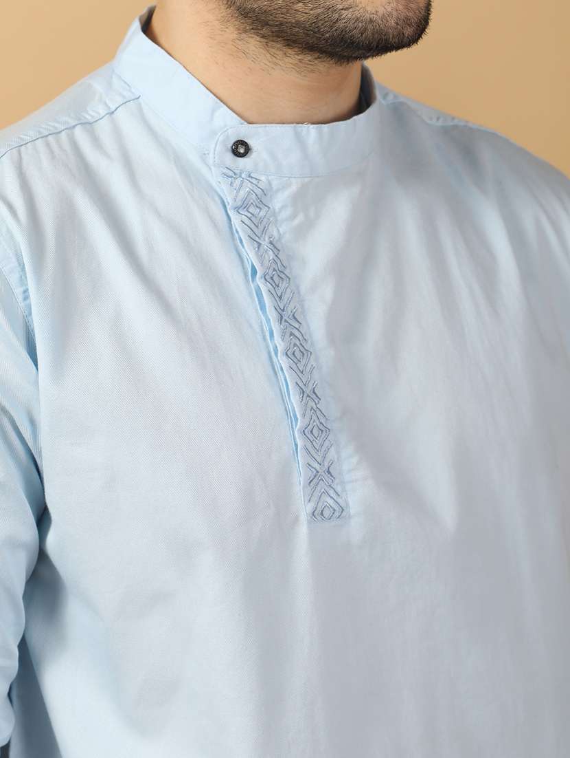 men solid mandarin neck angrakha short kurta - 22453776 -  Standard Image - 4