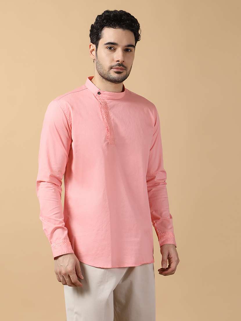 men solid mandarin neck angrakha short kurta - 22453777 -  Standard Image - 1