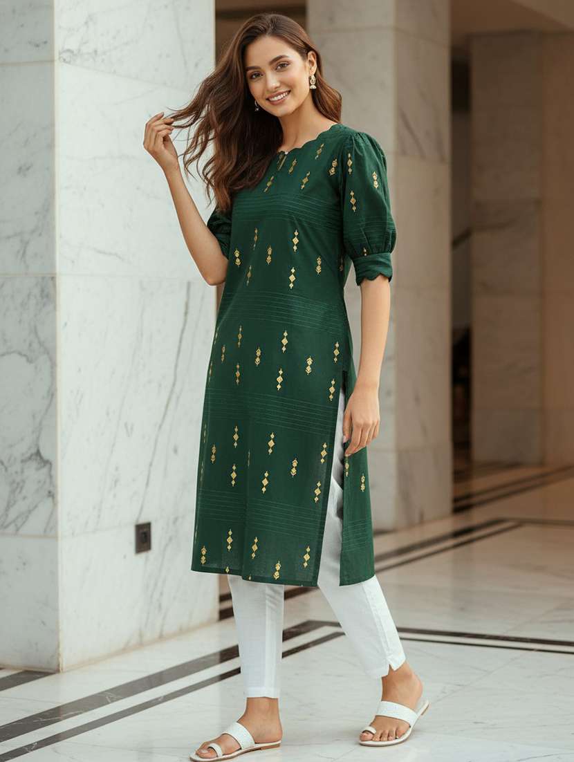 women green silk straight kurta - 22453779 -  Standard Image - 1