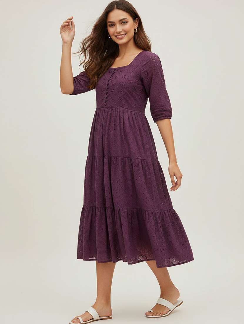 women purple cotton fit & flare dress - 22453786 -  Standard Image - 1