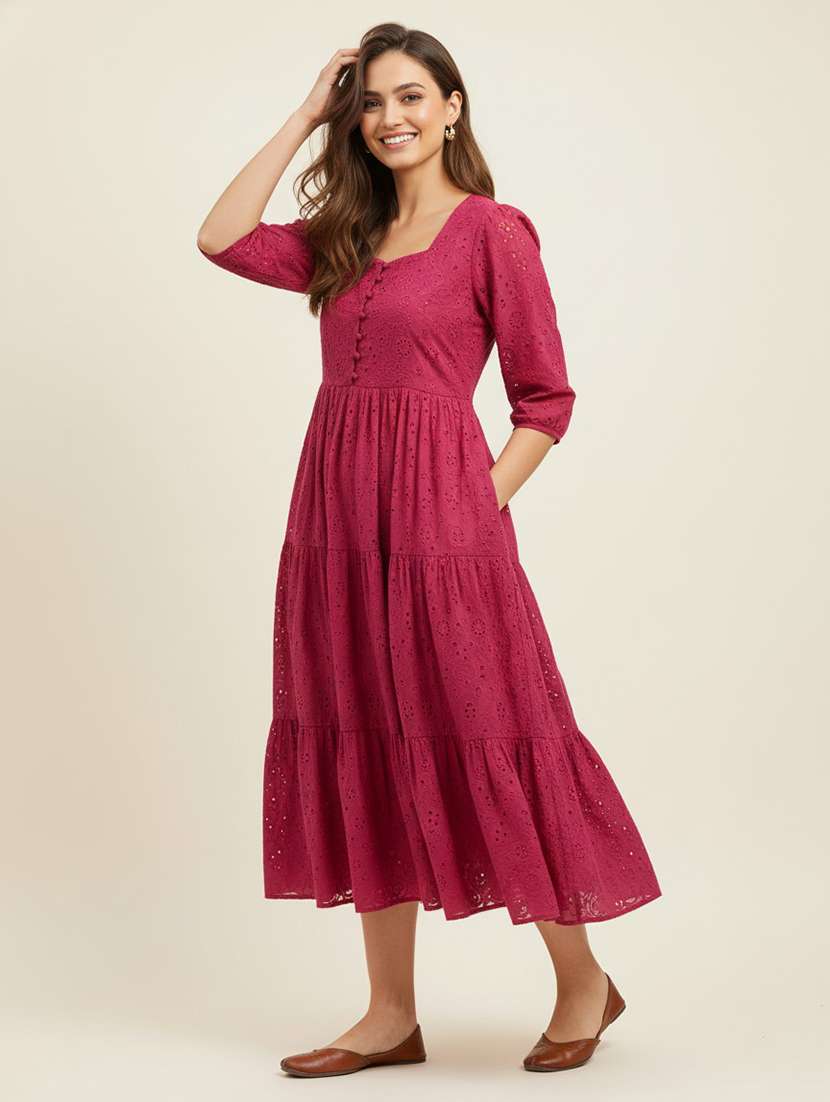 women pink cotton fit & flare dress - 22453787 -  Standard Image - 1