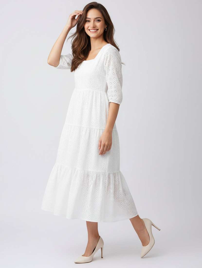 women white cotton fit & flare dress - 22453788 -  Standard Image - 1