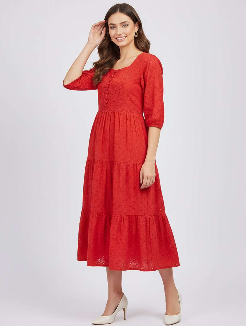 women red cotton fit & flare dress - 22453789 -  Standard Image - 1