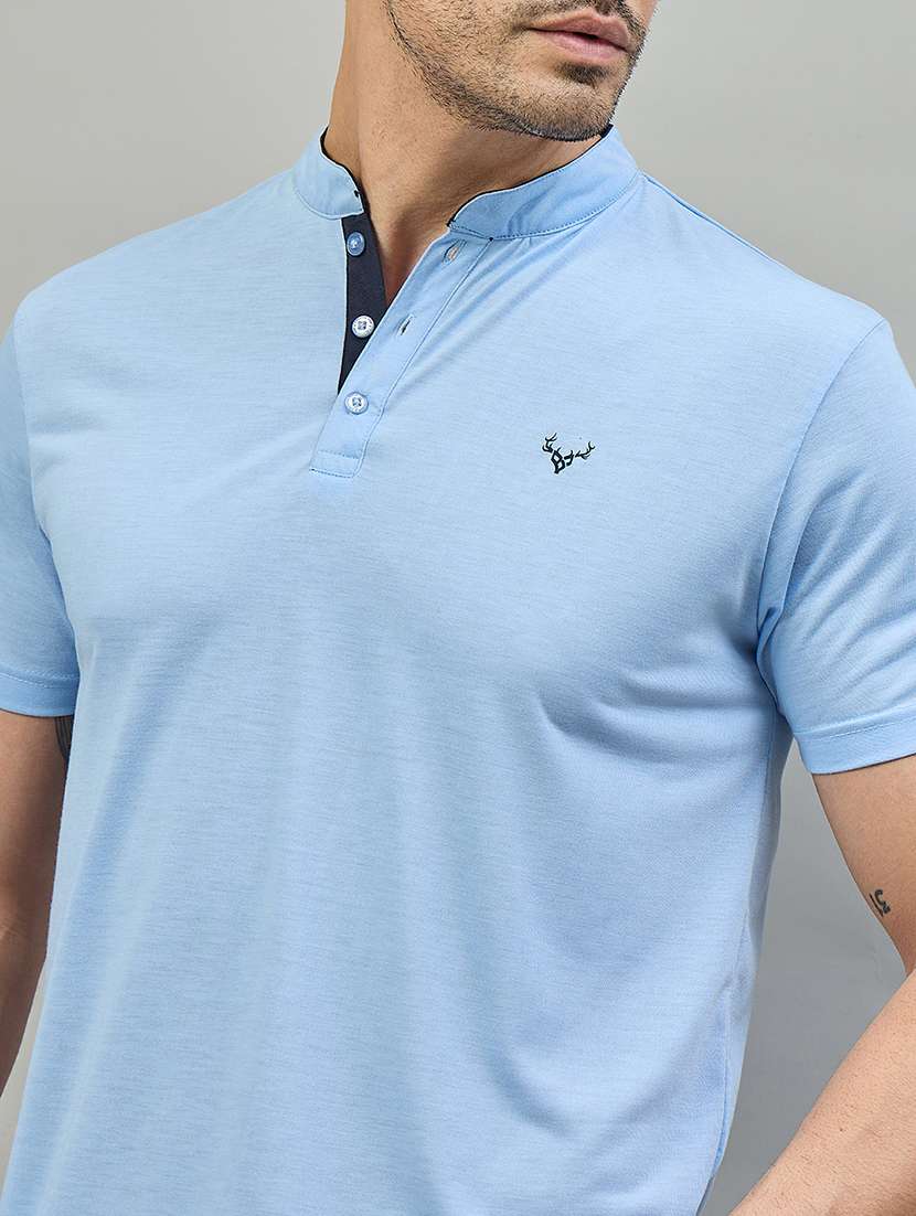 men light blue cotton blend plain t-shirt - 22453792 -  Standard Image - 1
