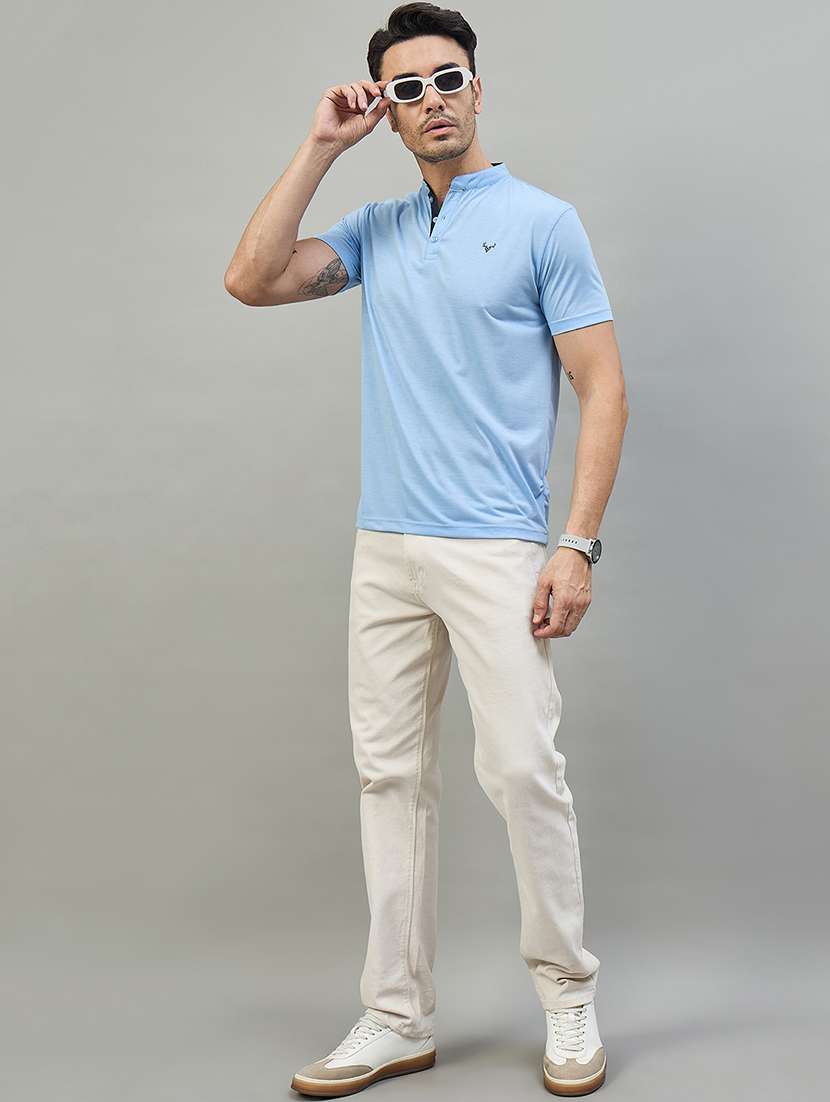 men light blue cotton blend plain t-shirt - 22453792 -  Standard Image - 4