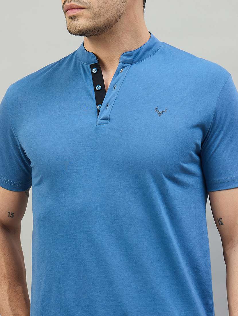 mens blue cotton blend plain t-shirt - 22453793 -  Standard Image - 1