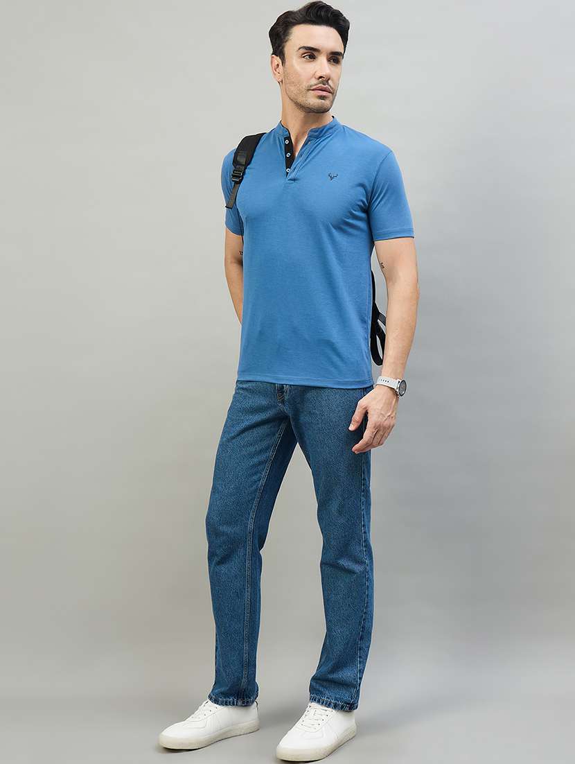 mens blue cotton blend plain t-shirt - 22453793 -  Standard Image - 4