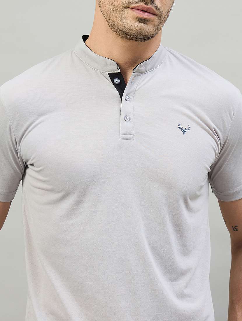 men grey cotton blend plain t-shirt - 22453795 -  Standard Image - 1