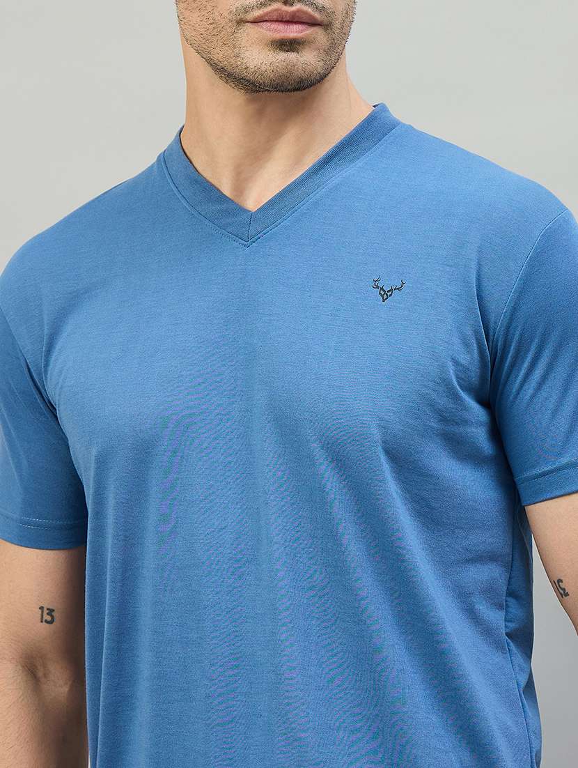 men blue cotton blend plain t-shirt - 22453796 -  Standard Image - 1