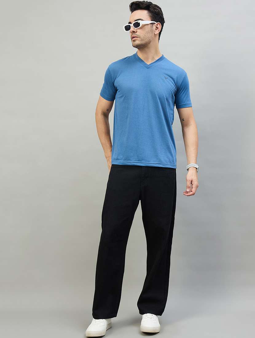 men blue cotton blend plain t-shirt - 22453796 -  Standard Image - 4