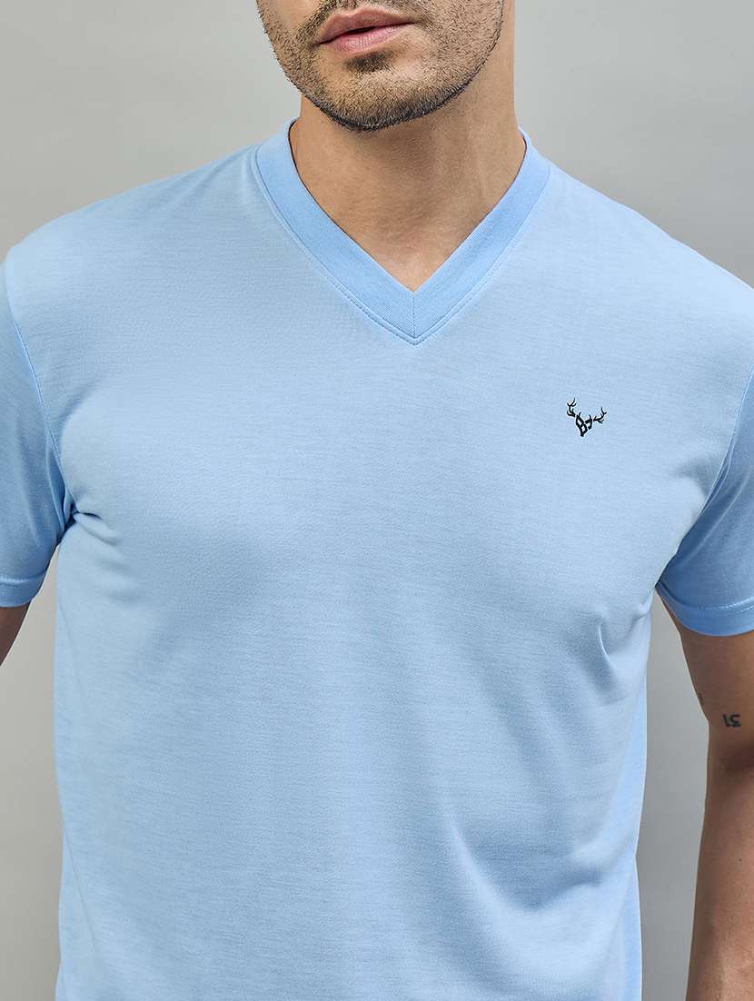 men turquoise cotton blend plain t-shirt - 22453798 -  Standard Image - 1