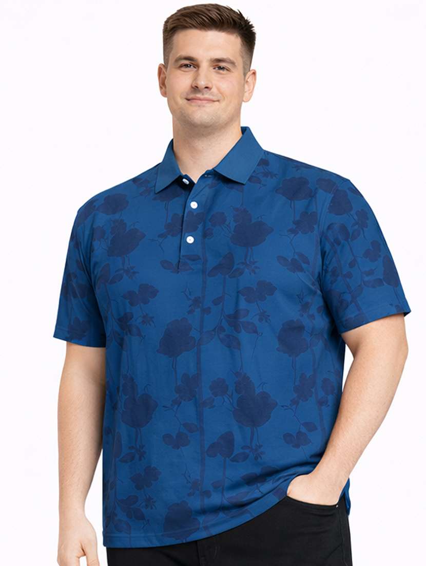 men blue polyester all over print t-shirt