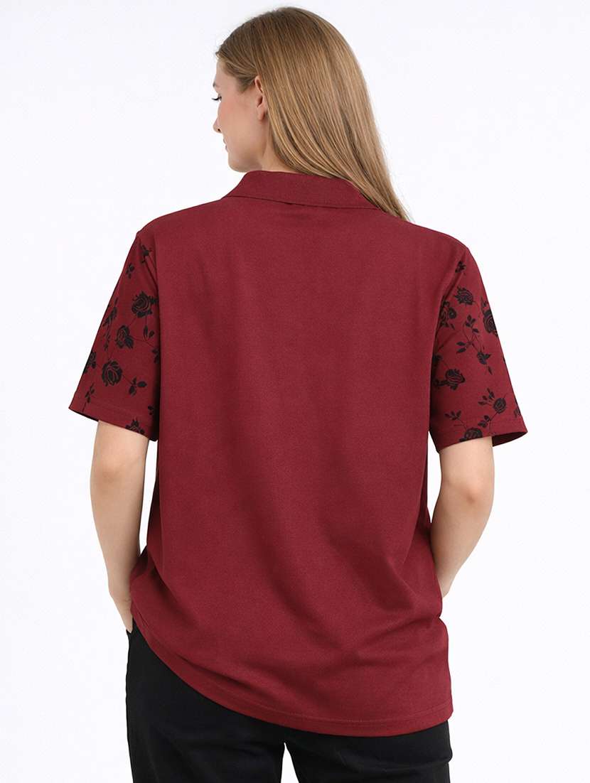 women printed short sleeve oversized polo t-shirt - 22453837 -  Standard Image - 4