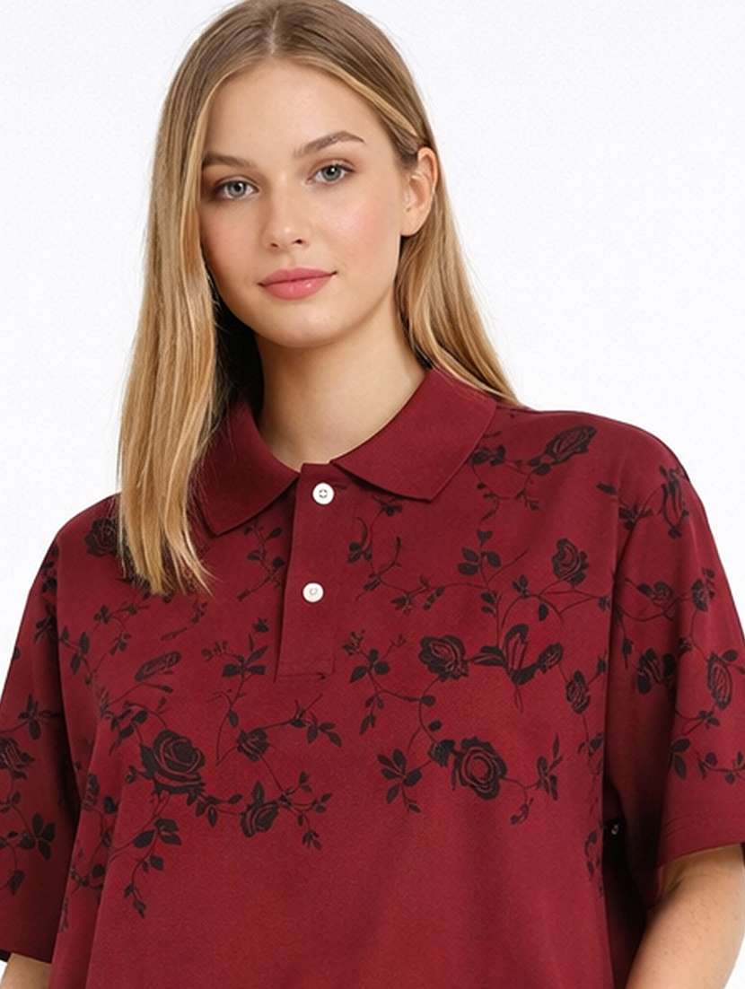 women printed short sleeve oversized polo t-shirt - 22453846 -  Standard Image - 1