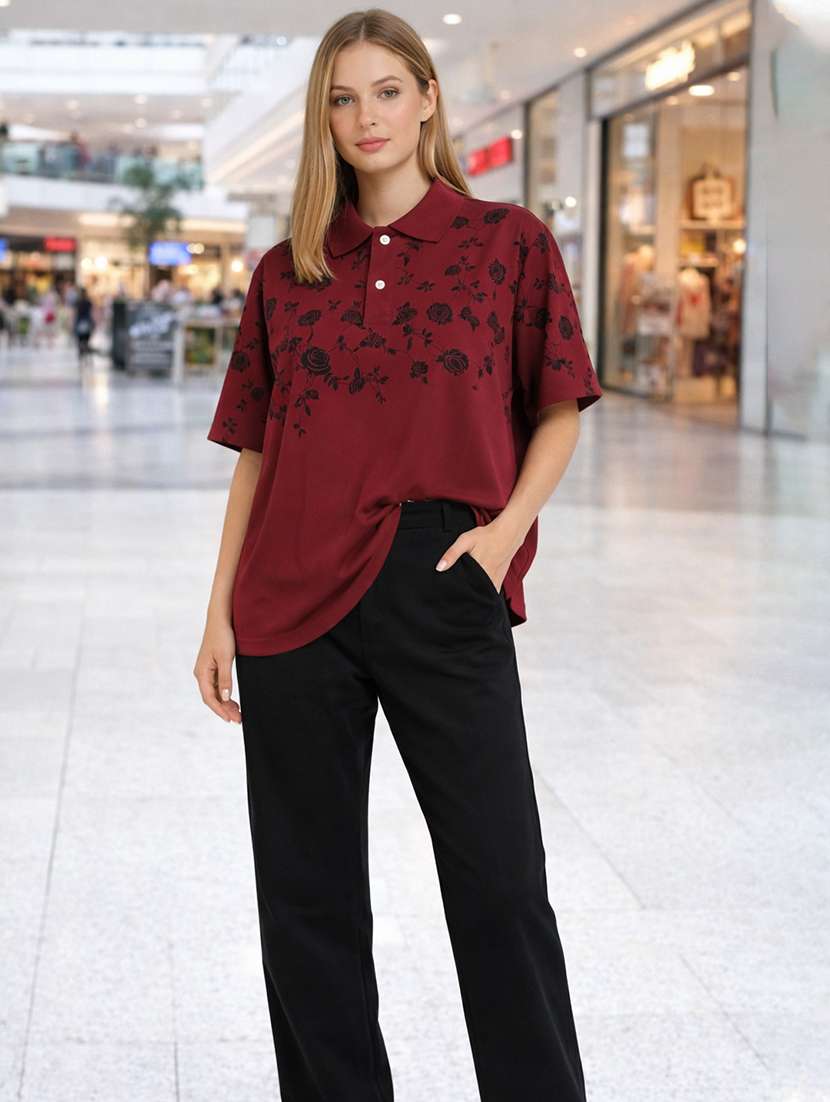 women printed short sleeve oversized polo t-shirt - 22453846 -  Standard Image - 4