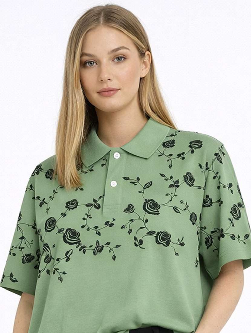 women printed short sleeve oversized polo t-shirt - 22453848 -  Standard Image - 1