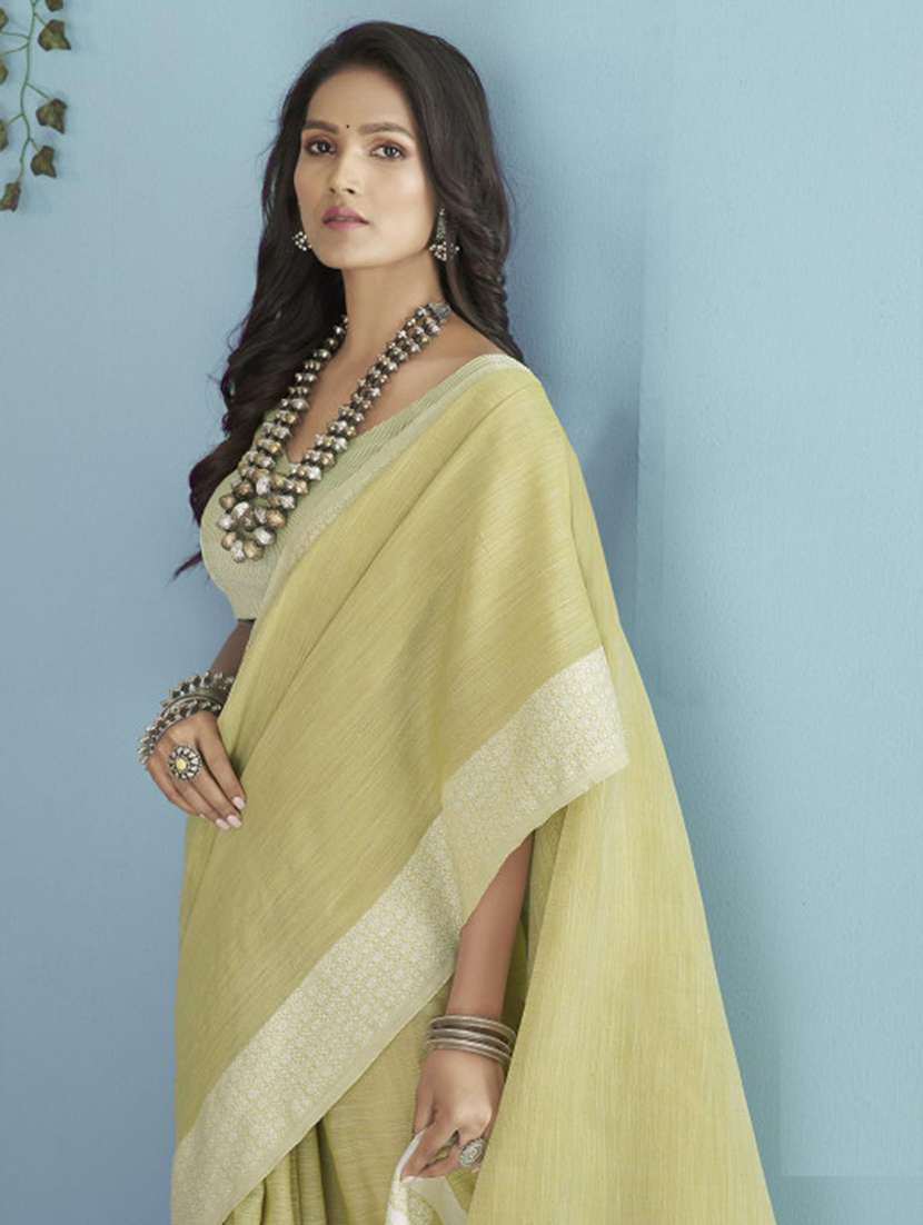 women solid with bordered handloom saree with blouse - 22453902 -  Standard Image - 1