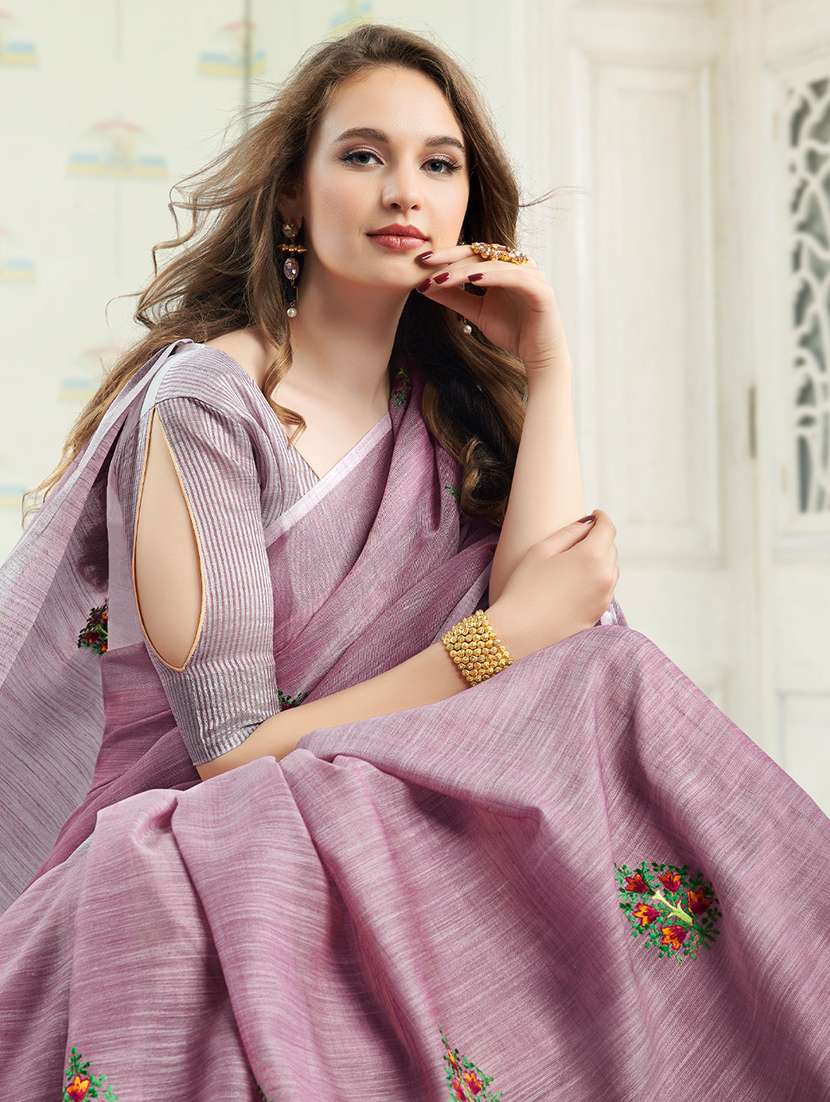 women solid with work embroidered saree with blouse - 22453911 -  Standard Image - 1