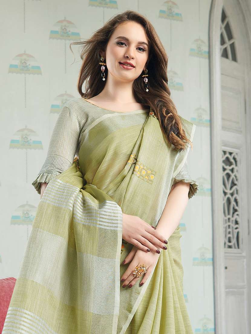 women solid with work embroidered saree with blouse - 22453912 -  Standard Image - 1