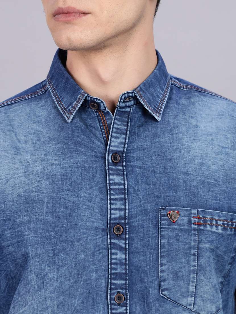 men solid long sleeve regular fit denim shirt - 22453921 -  Standard Image - 1