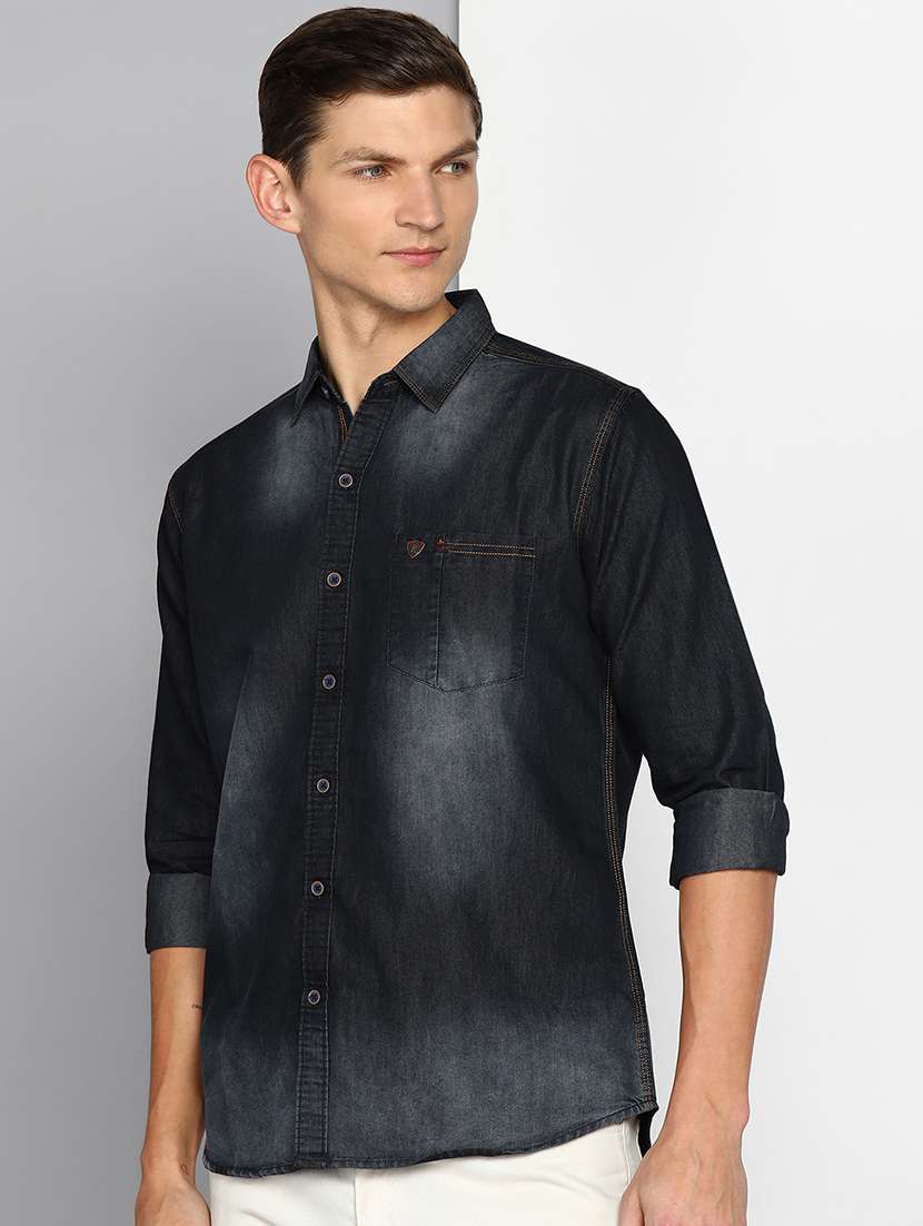 men solid long sleeve regular fit denim shirt - 22453922 -  Standard Image - 1