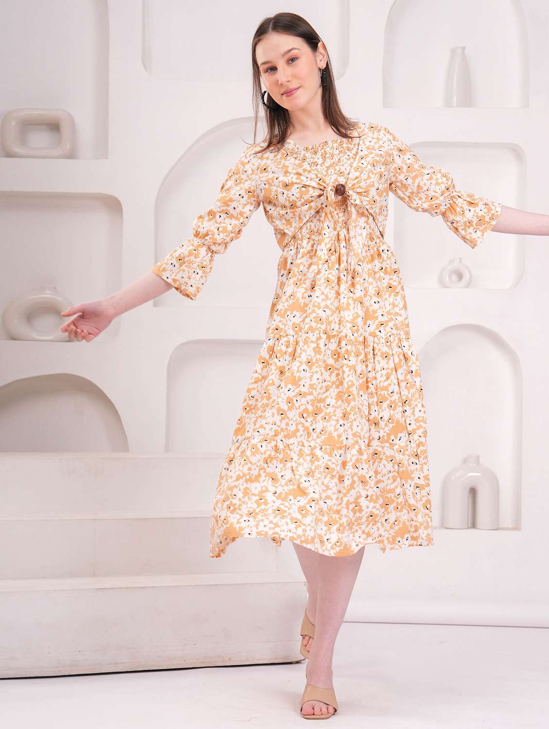 women orange crepe gown dress - 22453924 -  Standard Image - 4