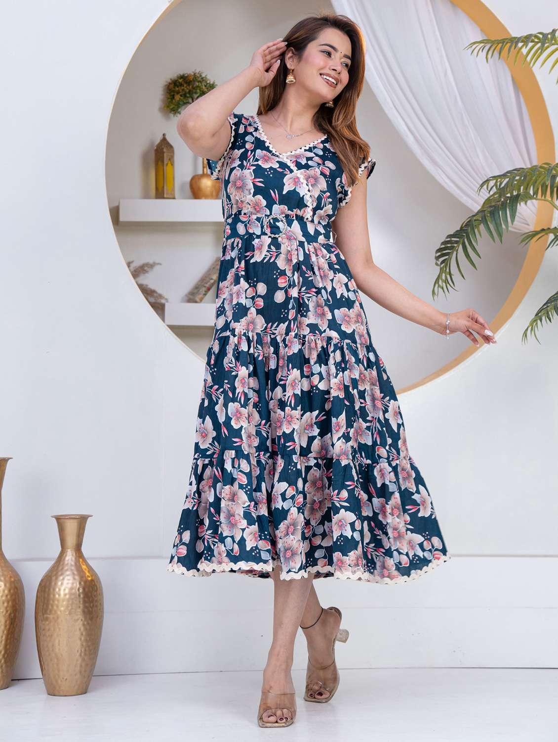 women blue crepe gown dress - 22453934 -  Standard Image - 4