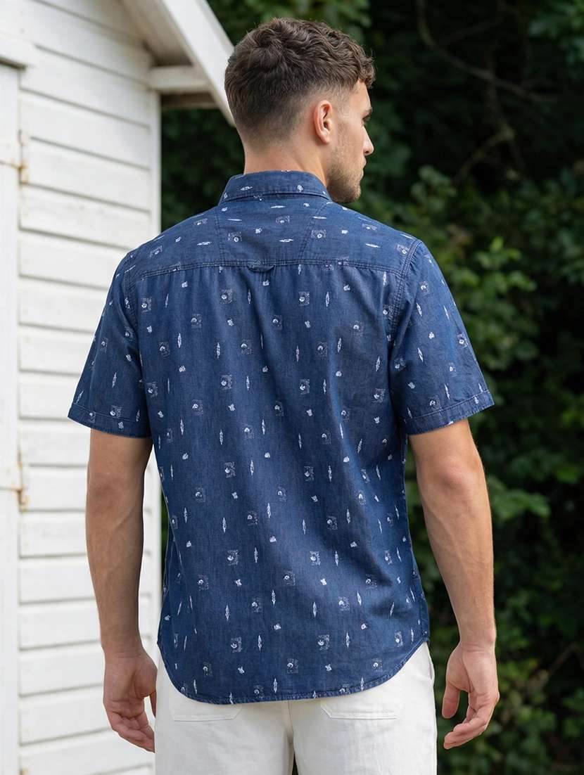 men printed short sleeve regular fit denim shirt - 22453936 -  Standard Image - 4