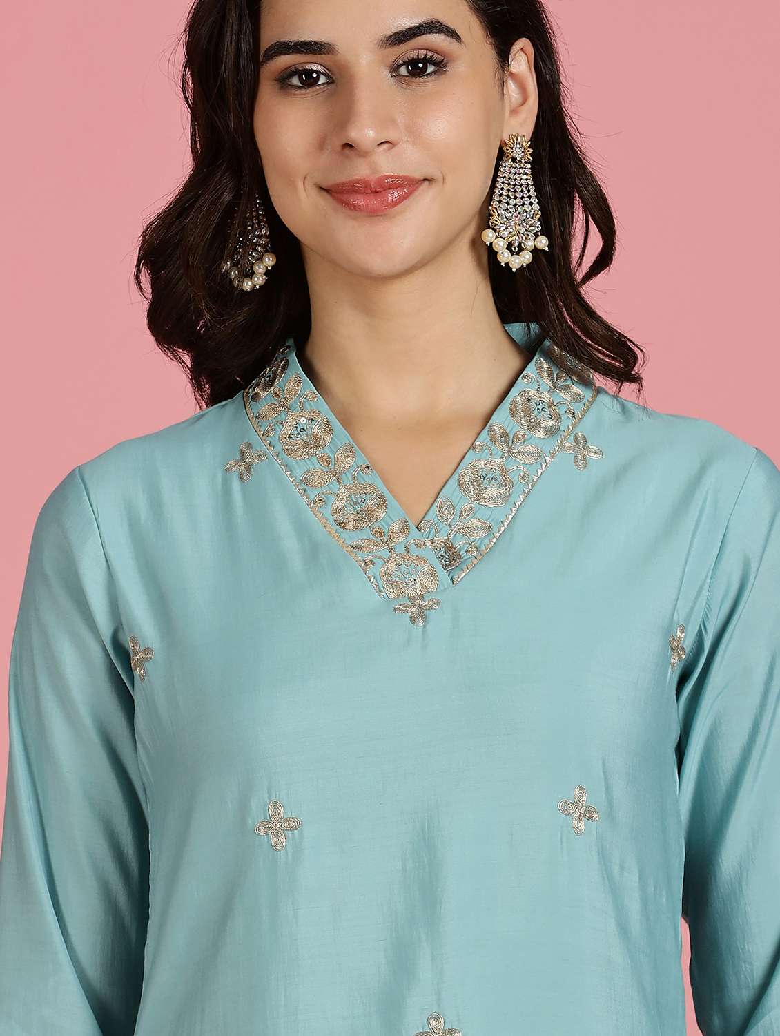 women light blue kurta pant set - 22453938 -  Standard Image - 1