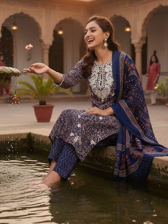women navy blue suit set
