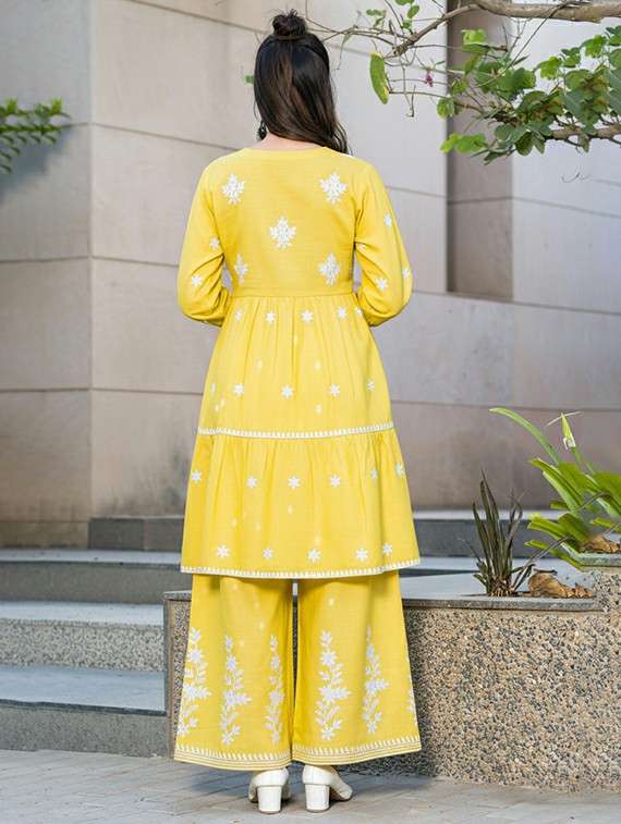 women mustard kurta sharara set - 22453968 -  Standard Image - 4