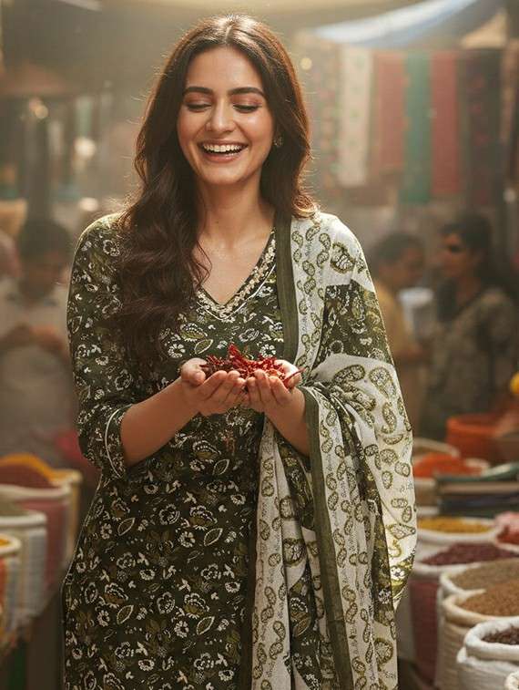 Women Floral Olive Suit Set - 22453971 -  Standard Image - 1
