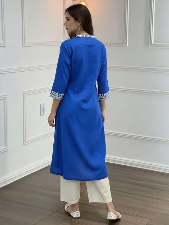 women solids blue kurta pant set - 22453977 -  Standard Image - 4