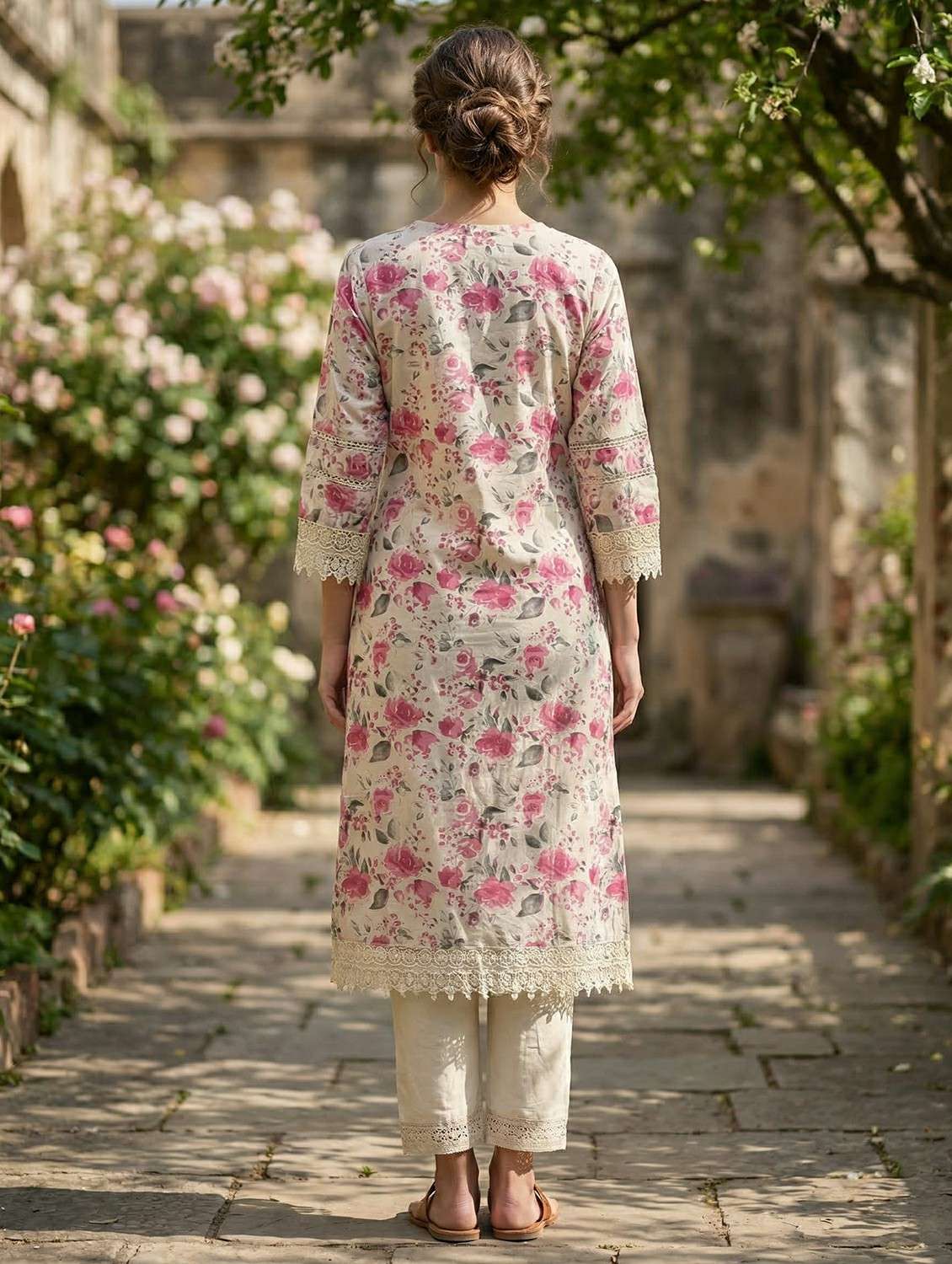 women pink kurta pant set - 22453985 -  Standard Image - 4